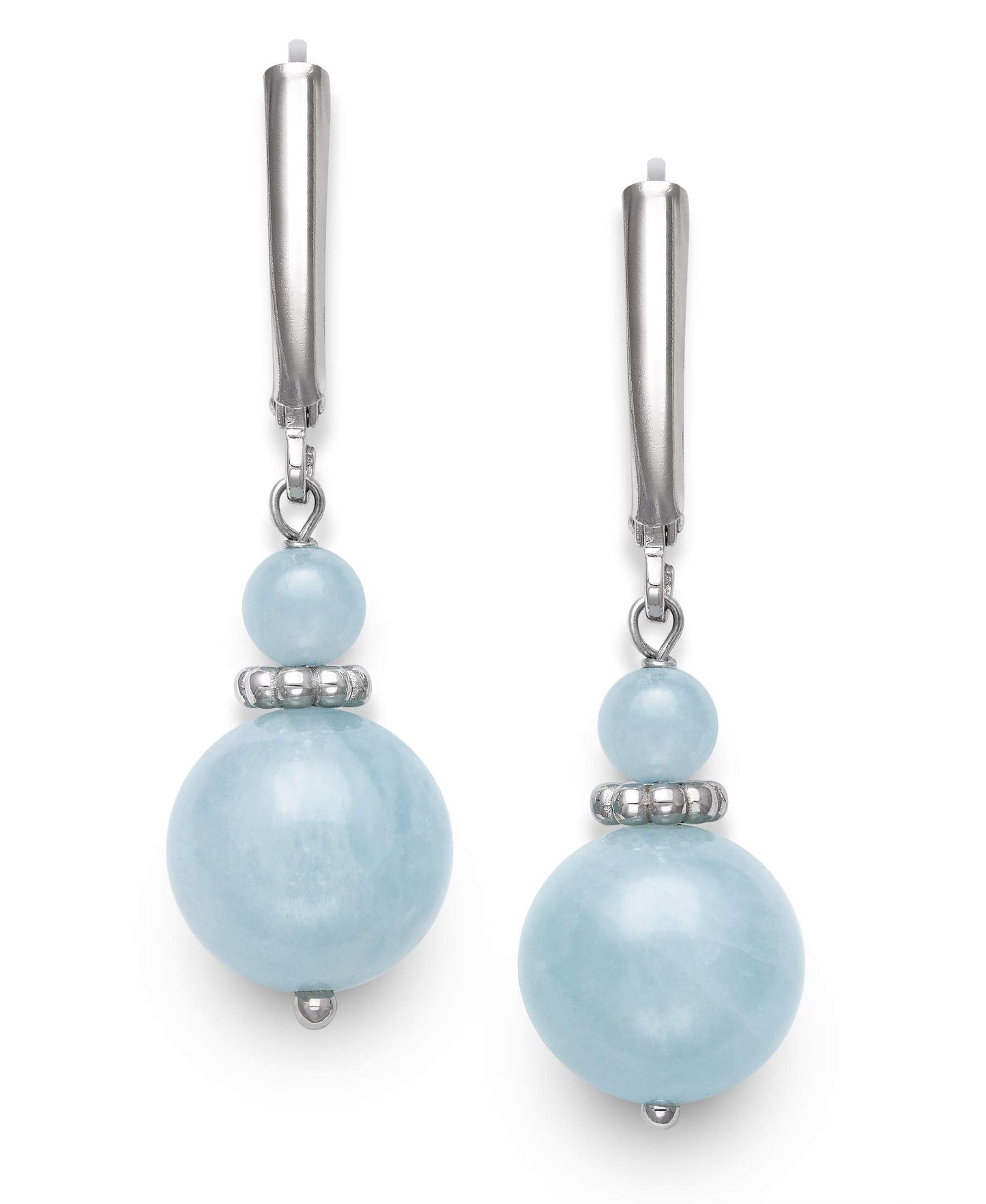 Belacqua Sterling Silver Natural Round Milky Blue Aquamarine Gemstone Beaded Dangle Drop Earrings for Women, Length : 1.5 Inches, Leverback, Gift Box Included