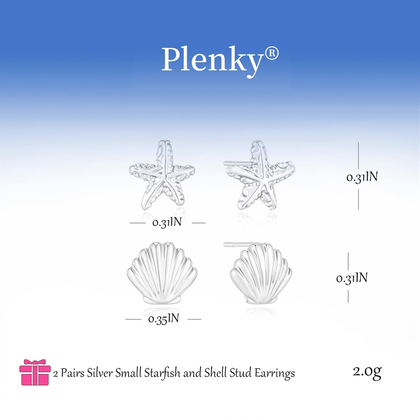Plenky Gold Earrings for Women - 2 Pairs 14K Silver Plated Small Starfish and Shell Stud Earrings Set Beachy Jewelry for Women Gifts