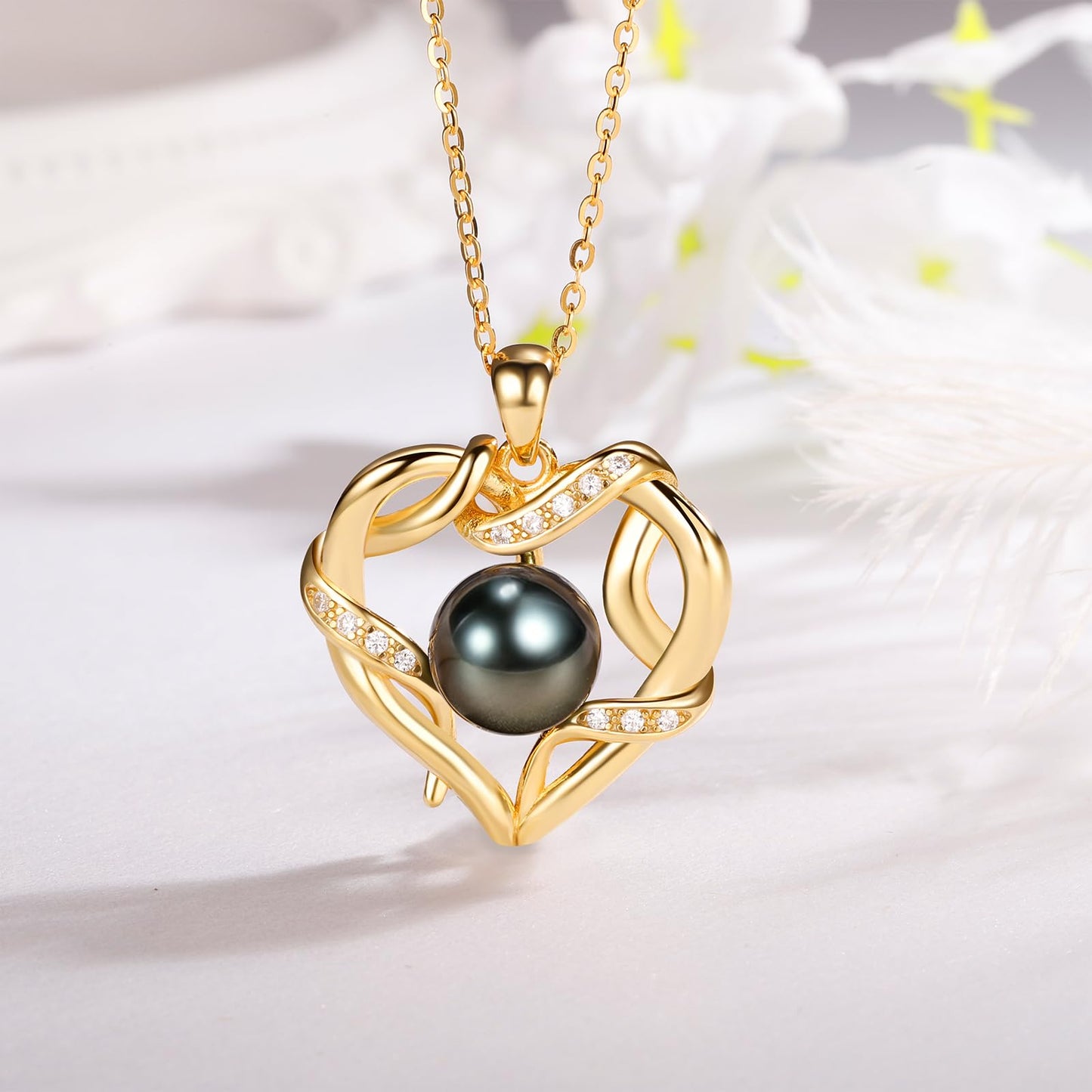 NONNYL Jewelry for Women Wedding Anniversary Birthday Gifts for Women Wife - Tahitian Black Pearl- Heart Necklace- Wife Mom Girlfriend Her Anniversary Birthday- Christmas Mothers Day Valentine Jewelry Gifts