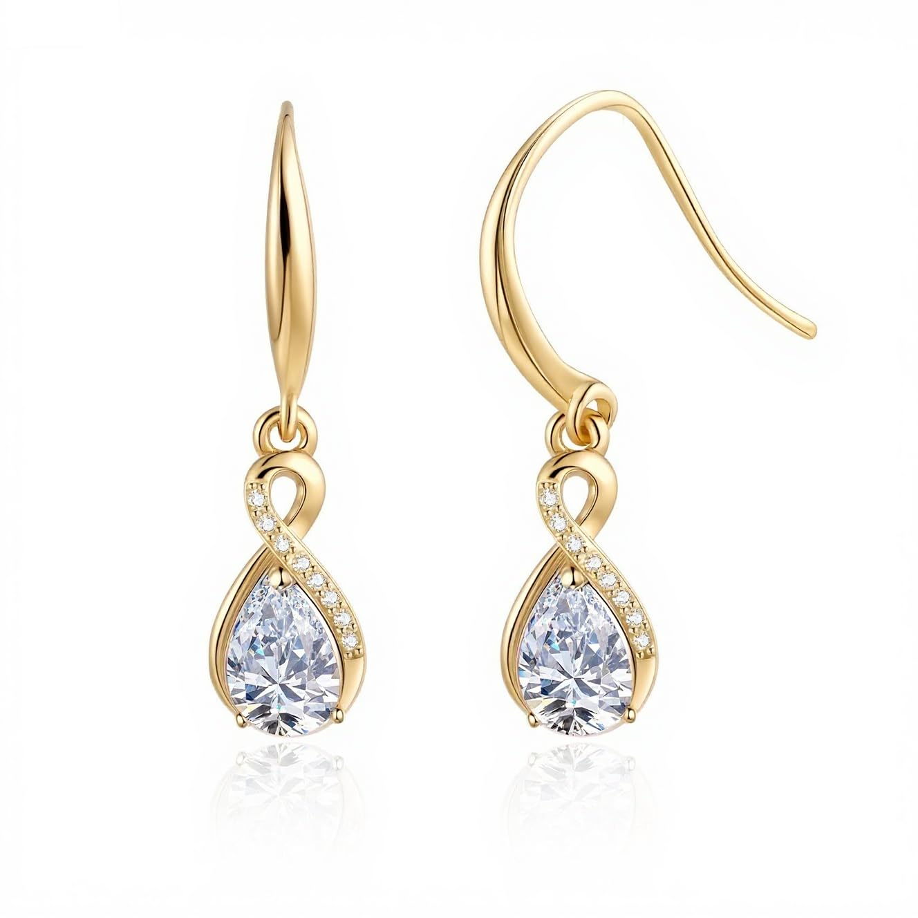 Infinity Birthstone Earrings 18K Gold Plated 925 Sterling Silver Teardrop Infinity Drop Dangle Earrings Created Diamond Jewelry Birthday Gifts for Women Her Mother Wife