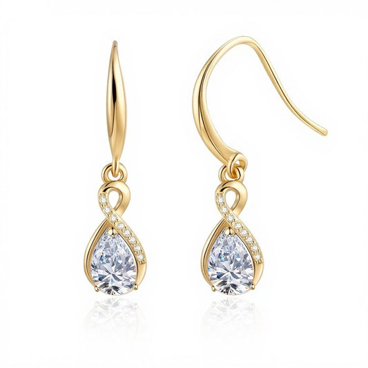 Infinity Birthstone Earrings 18K Gold Plated 925 Sterling Silver Teardrop Infinity Drop Dangle Earrings Created Diamond Jewelry Birthday Gifts for Women Her Mother Wife