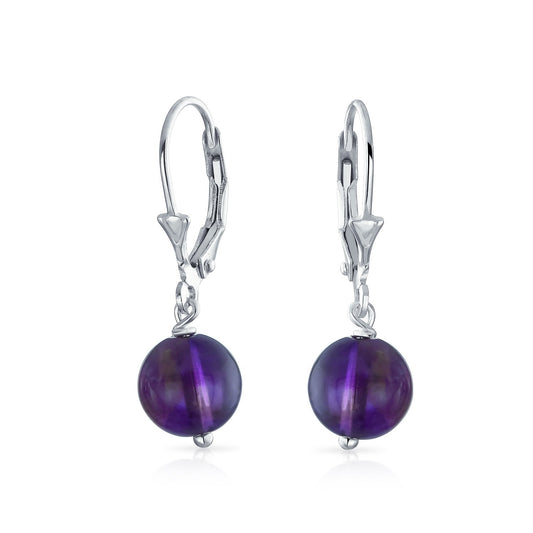 Bling Jewelry Timeless .925 Sterling Silver Purple Amethyst Bead 8mm Ball Drop Earrings Lever Back Genuine Gemstone February Birthstone