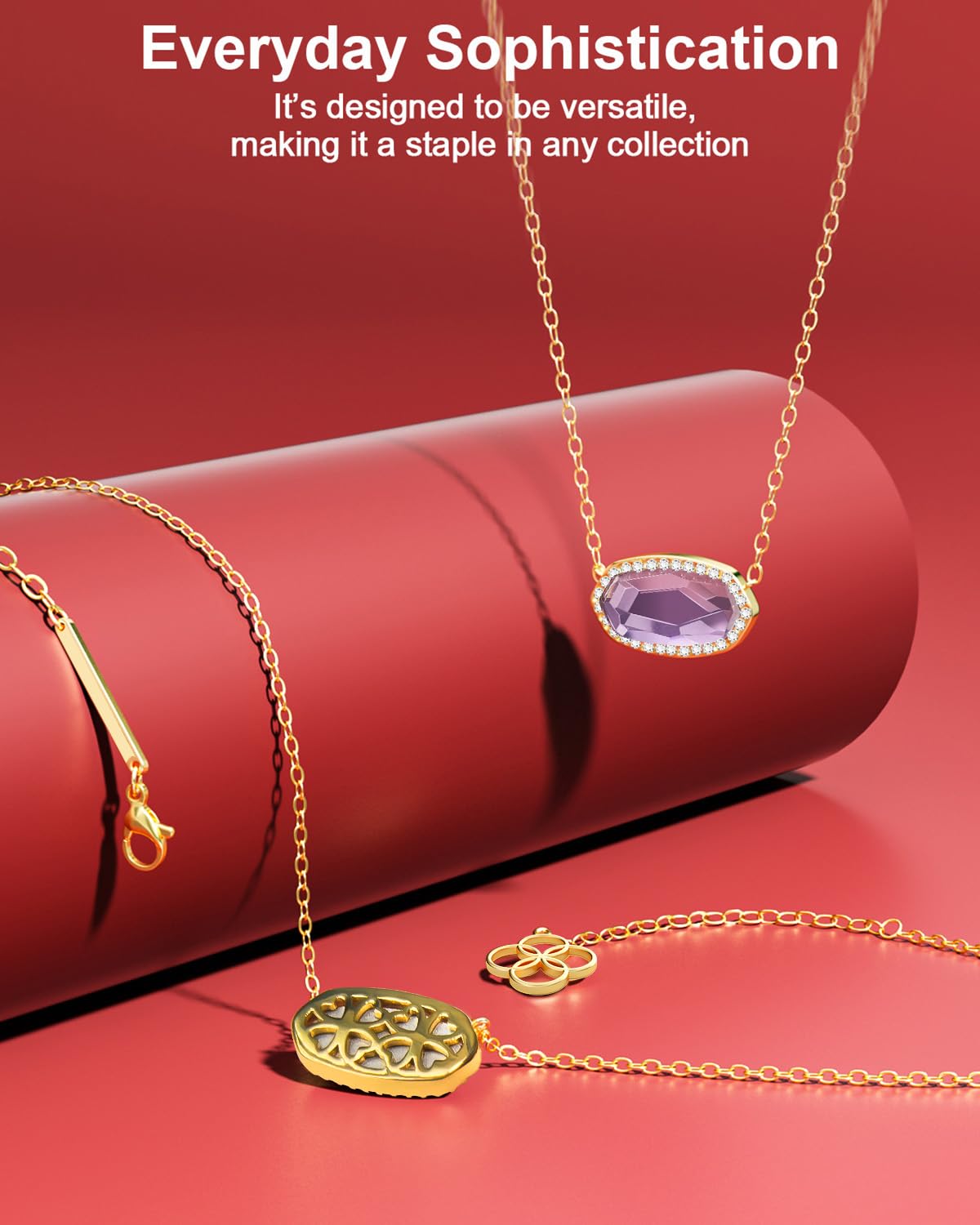 AICase 18K Gold Plated Pendant Necklace for Women,Diamond Rhinestone Dainty Fashion Jewelry,Anniversary Wedding Birthday Gifts for Women/MoM/Sister/Friends/Her/Wife/Grandma/Coworker_Pink