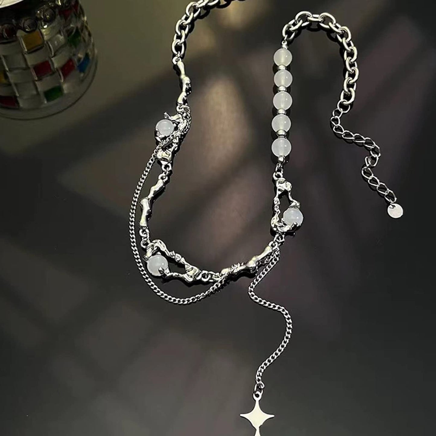 Buyongwant Y2k Irregular Necklace Star Zircon Moonlight Stone Advanced Design Sense Collar Chain Women's Fashion Silver Jewelry for Women