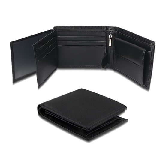 KAIDUCHKDC Mens Trifold Wallet with 3 ID Window & 15+ Card Slots, PU Leather Bifold Wallet for Men, Multi-Card Holder with Double Stitched for Business Travel, Black