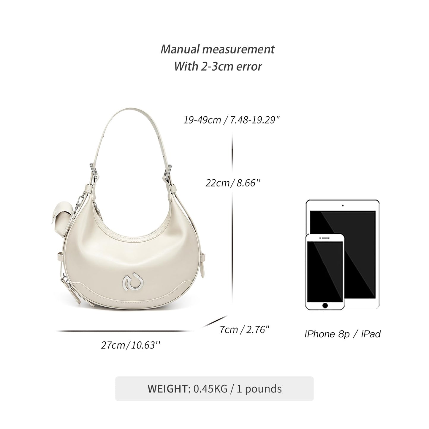 Cnoles Shoulder Bag For Women Cute Hobo Purses And Handbags Ladies Fashion Leather Crossbody Purse With Adjustable Strap White
