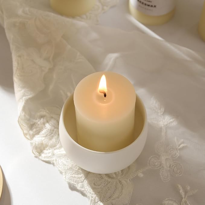 6PCS Beeswax Pillar Candles,Large Handmade Pure Beeswax Candle,Long Lasting Burn Time，Unscented Smokelessï¼? * 3",20H, White