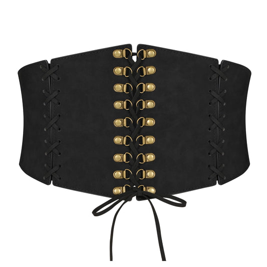 LEACOOLKEY Women’s Wide Corset Belt Vintage Elastic Waist Belt for Dresses Halloween Costume Black