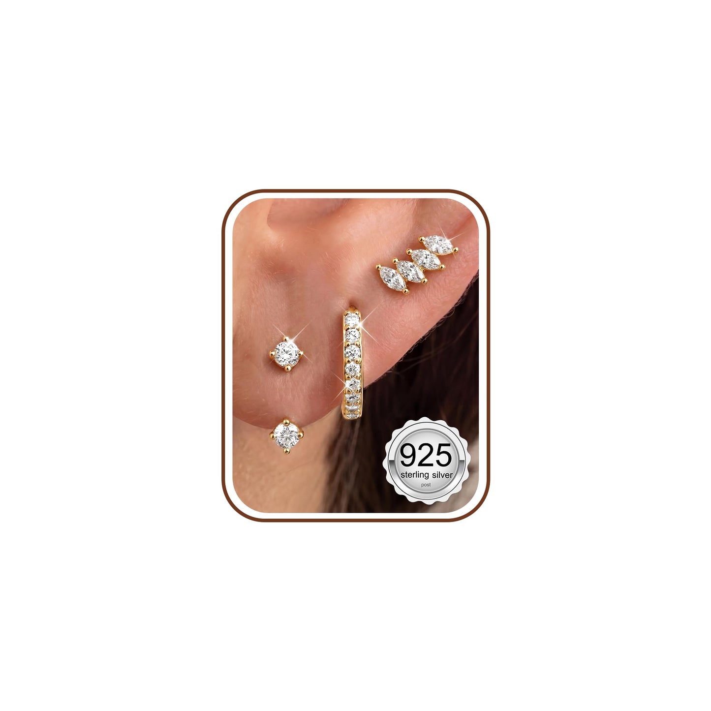 MILACOLATO 925 Sterling Silver Earrings for Women, 14K Gold Plated Small Huggie Hoop Earrings Sets for Multiple Piercing Hypoallergenic Jewelry, CZ Cartilage Earrings Stacks Trendy Jewelry Gifts, 3 Pairs-E