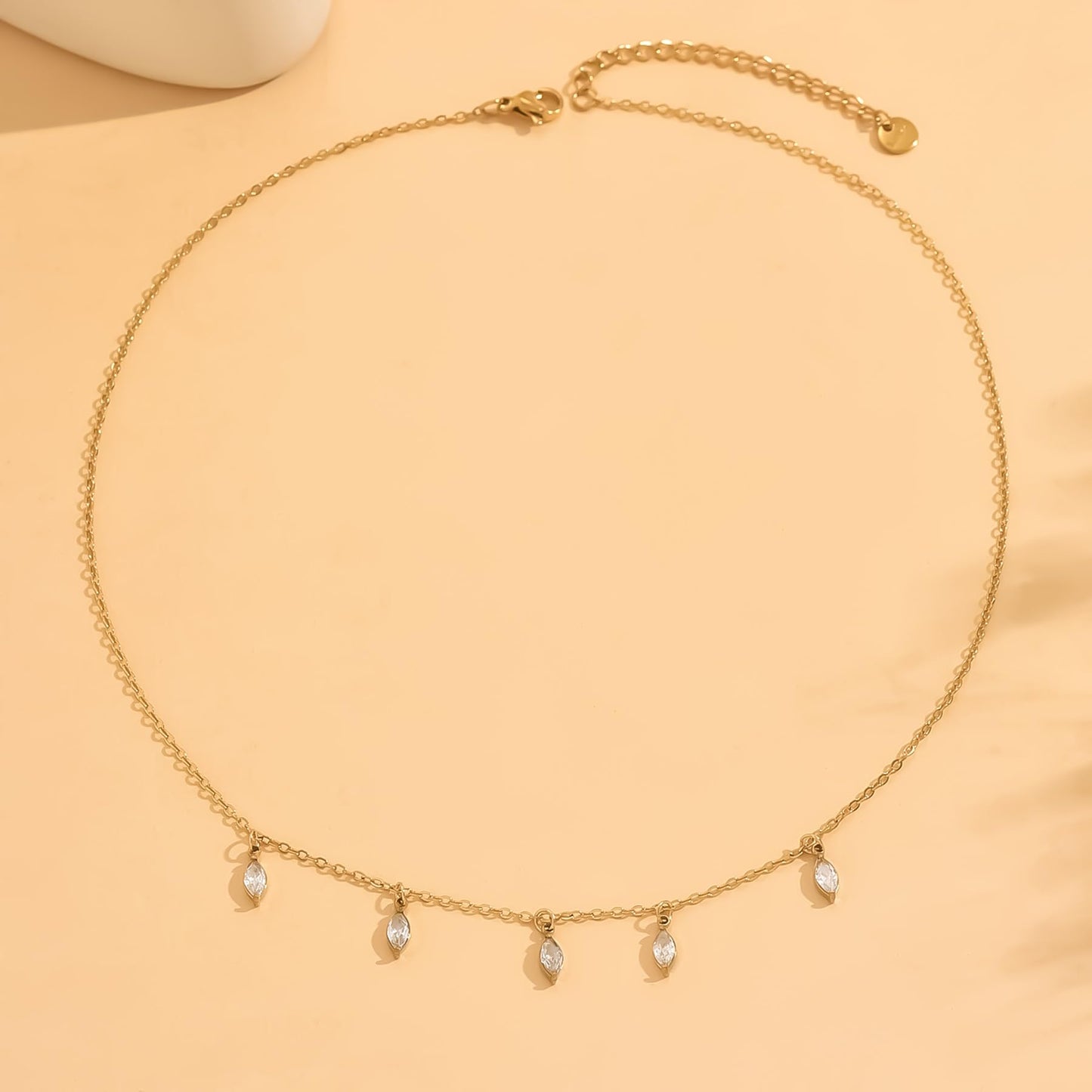 Jewigo Cubic Zirconia Necklaces for Women 18K Gold Plated Tear drop Necklace Dainty Layered CZ Lariat Diamond Necklace