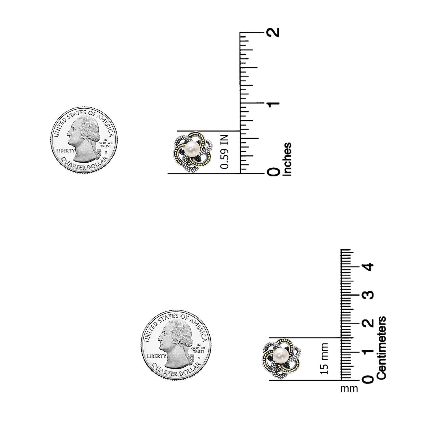 LeCalla 925 Sterling Silver Freshwater Pearl Earrings for Women | Caviar Beaded Pearl Clip-On Omega Back Stud Earring | Two-Tone Love Knot Earrings Gifts for Her 15MM