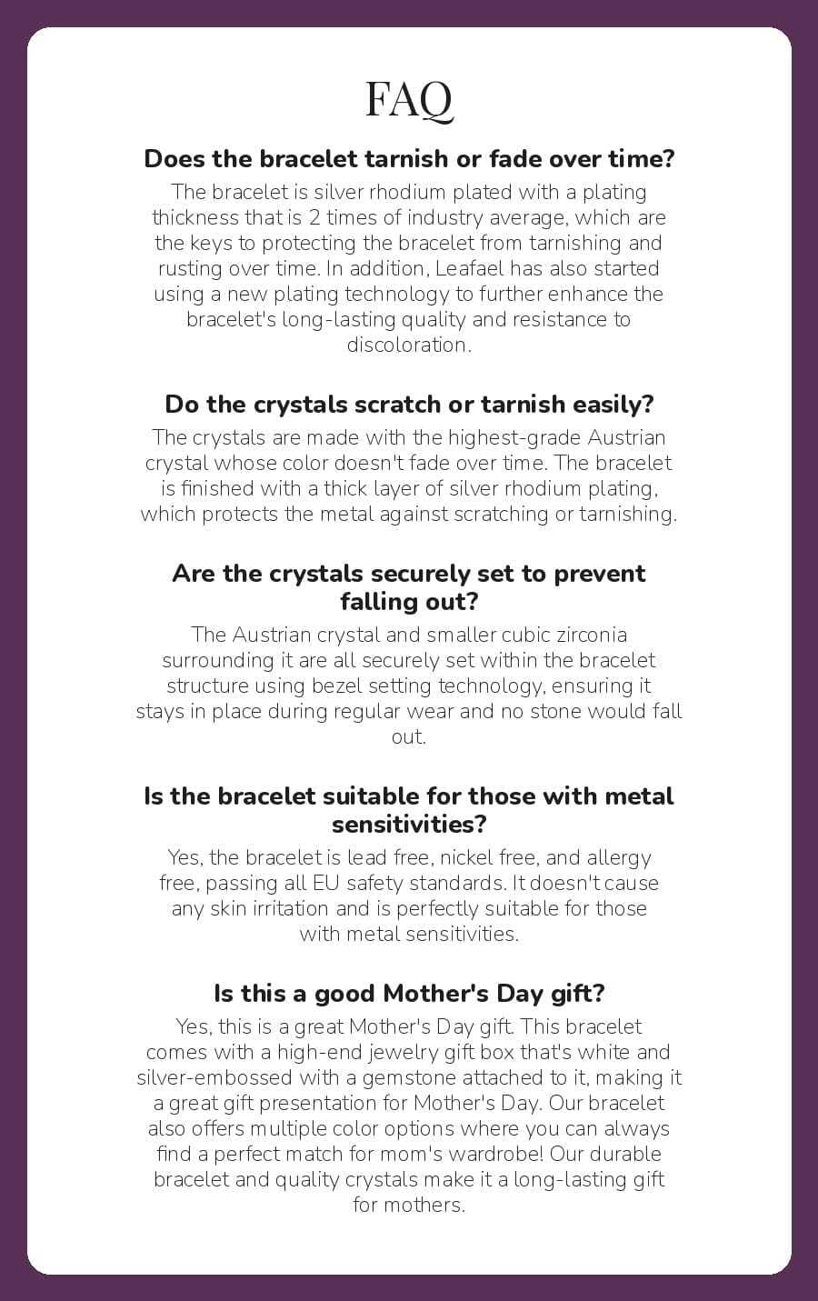 Leafael Mothers Day Gifts Infinity Love Heart Bracelet for Women, February Birthstone Crystal, Silver Tone Adjustable Chain