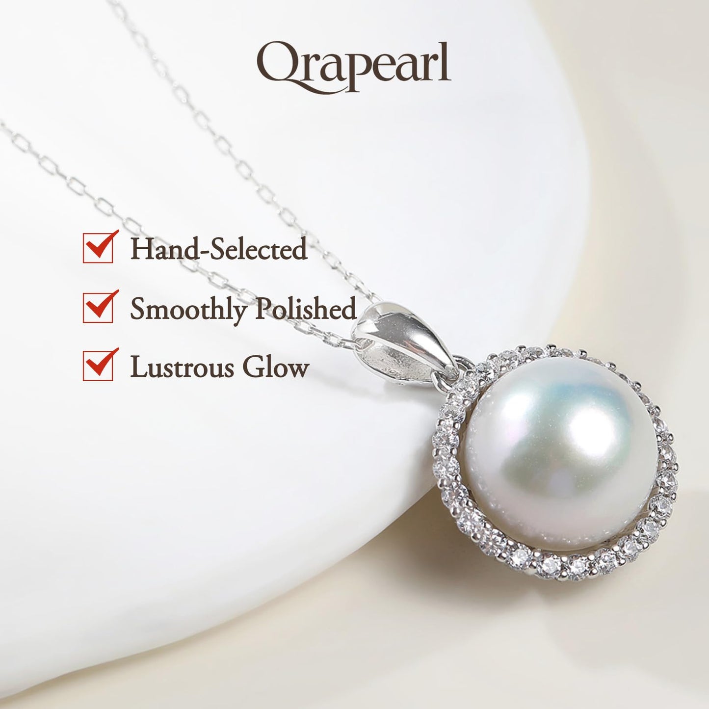 Orapearl Freshwater Pearl Pendant Necklace AAAA 12-13mm Elegant Jewelry Gift for Wife Mom Girlfriend Her Women with 925 Sterling Silver Chain June Birthstone for Anniversary Birthday Wedding
