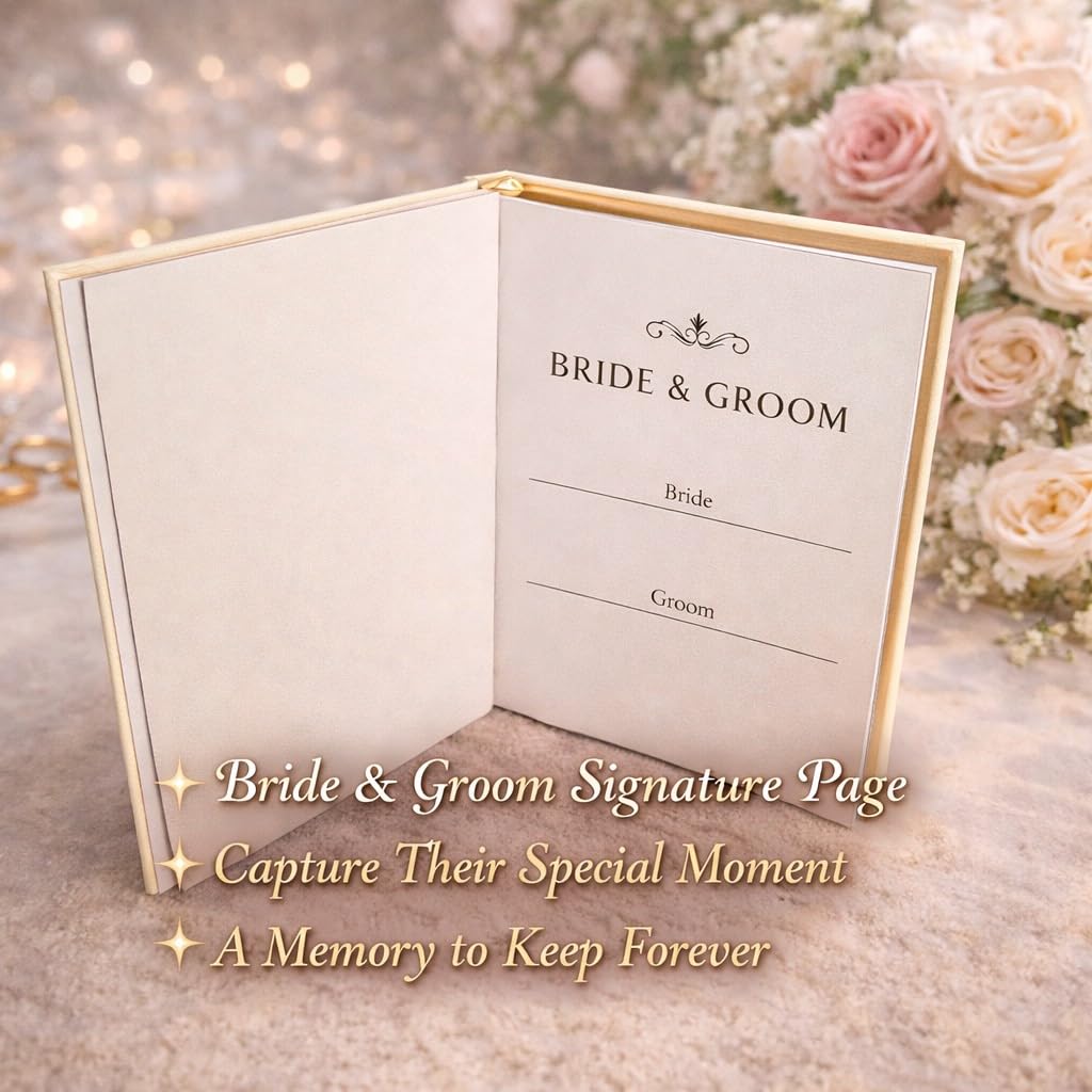 Wedding Officiant Book with Pen – A5 Wedding Ceremony Journal, Bride & Groom Signature Keepsake, 150 Lined Pages (75 Sheets), 140gsm Thick Paper, Linen Cover & Gift Box, Gold Foil Stamped