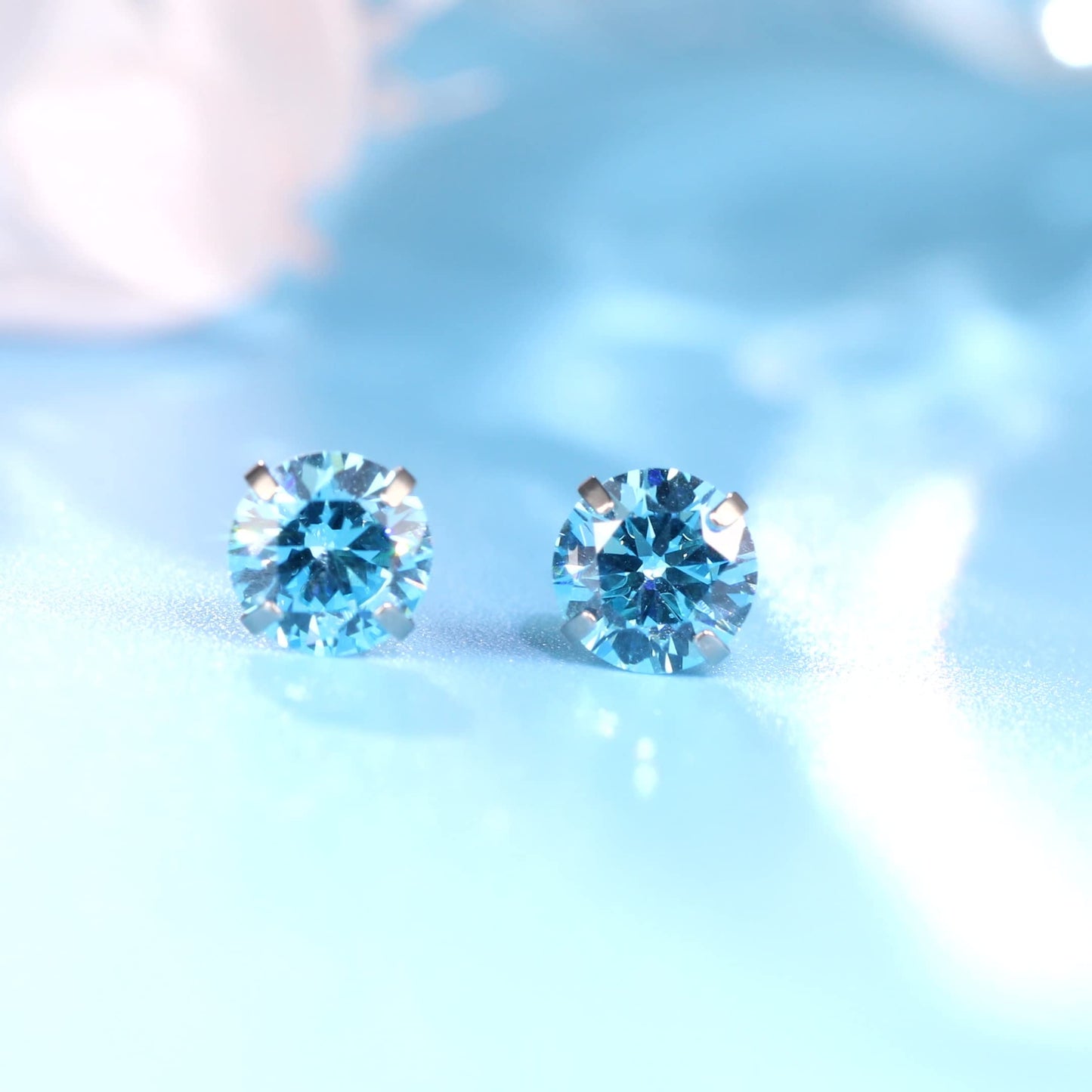 Limerencia Hypoallergenic G23 Titanium Earrings, F136 Implant Grade Pure Titanium, Suitable for Sensitive Ears with Birthstone Crystals CZ Simulated Diamonds (Aquamarine)