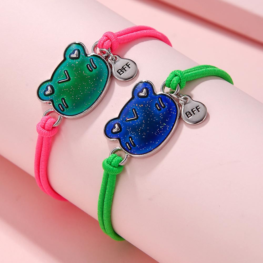 Dinosaur Frog Turtle Dragon Color Changing Mood Bracelet Set for Women Emotion Feeling Temperature Sensing Wrap Bracelet with Card Friendship Jewelry-Frog