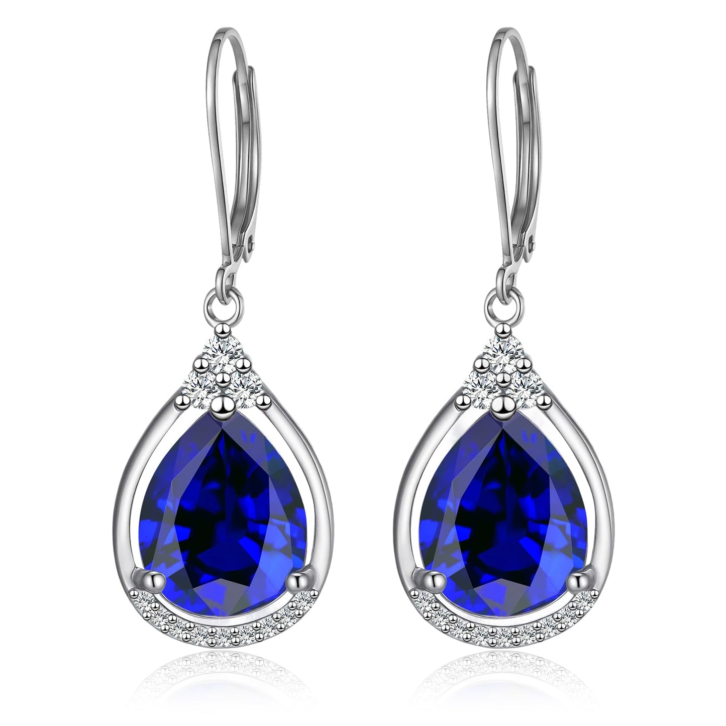 Sterling Silver Birthstone Earrings AAAAA Cubic Zirconia Teardrop Dangles Jewelry Christmas Gifts for Women (September birthstone earrings-sapphire earrings)