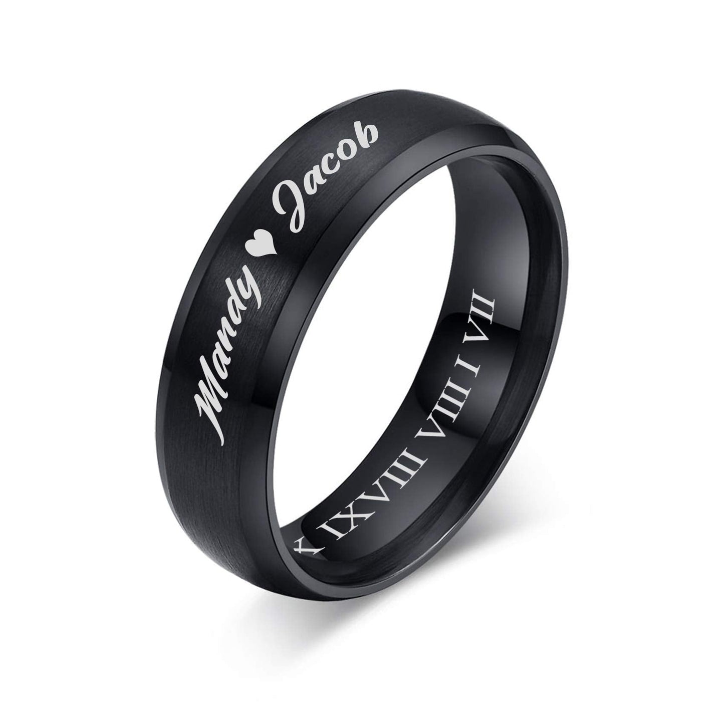 VNOX Customize Jewelry-6MM Black Stainless Steel Beveled Edge Matte Brushed Finish Rings for Men Women,Size 11