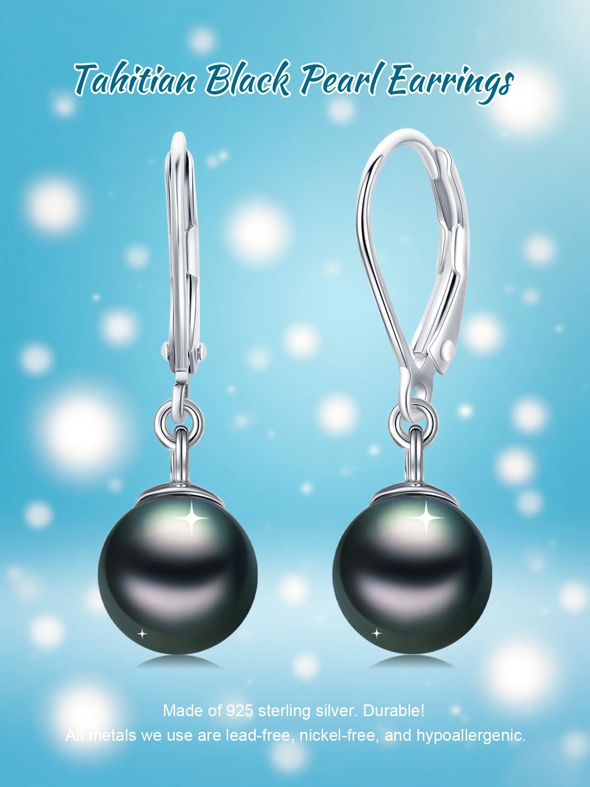 KANNSOAR Tahitian Black Pearl Earrings 18K White Gold Plated 925 Sterling Silver Black Pearl Leverback Hoop Drop Earrings Jewelry Gift for Women Wife Birthday