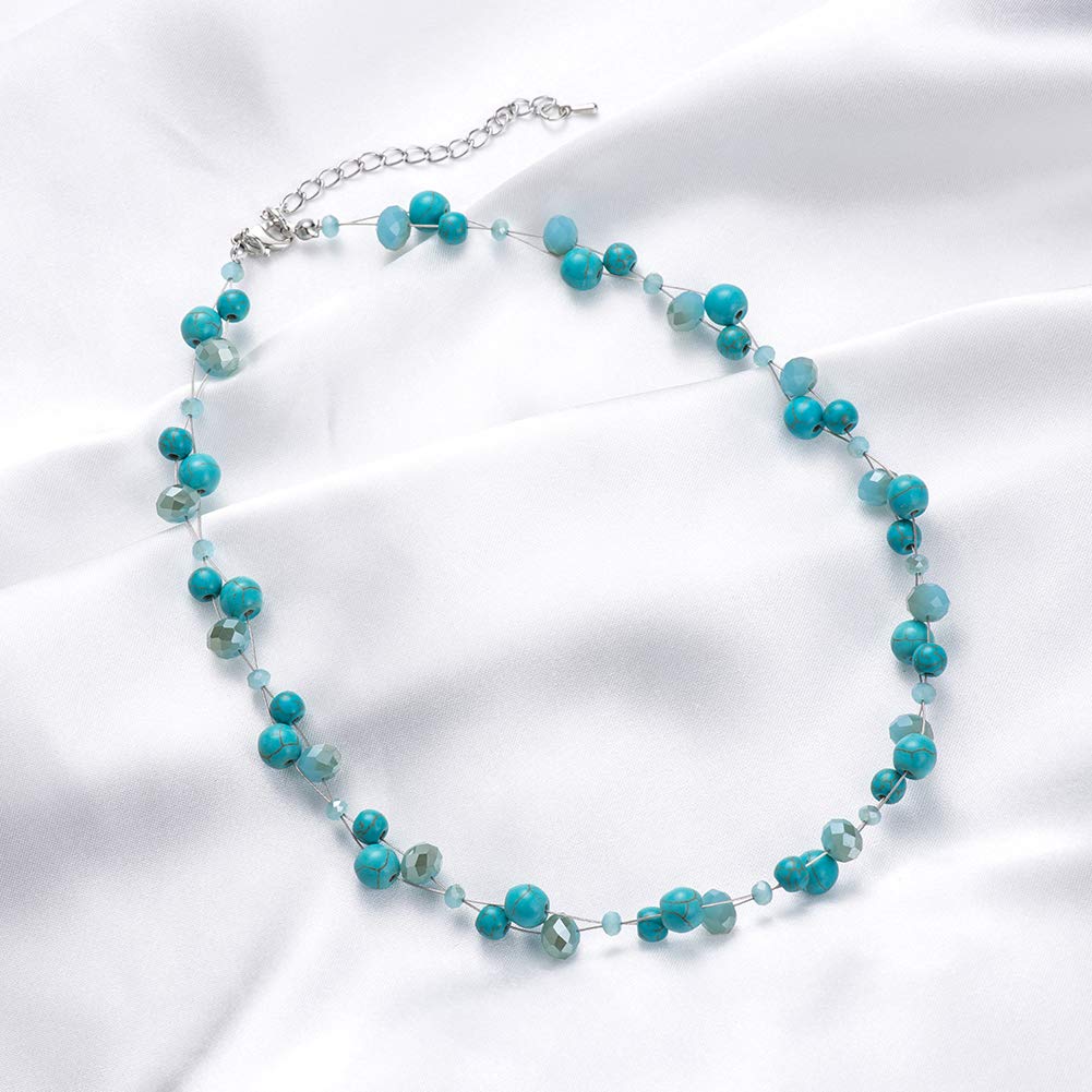 Short Beaded Turquoise Necklace For Women - Fashion Jewelry with Pearl and Crystal Bead, Birthday Gifts For Women (1-Turquoise)