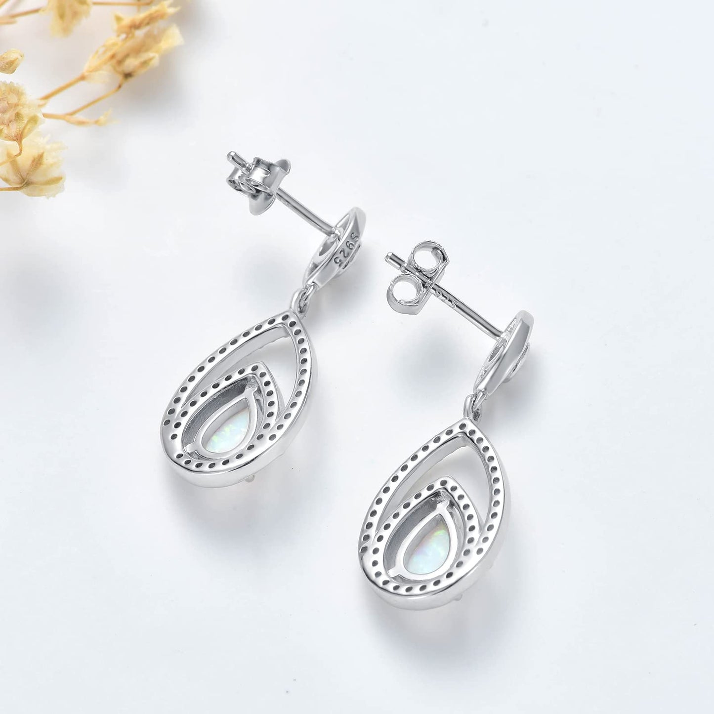 VONALA Opal Teardrop Earrings 925 Sterling Silver October Birthstone Dangle Earrings Opal Drop Dangling Earrings for Women