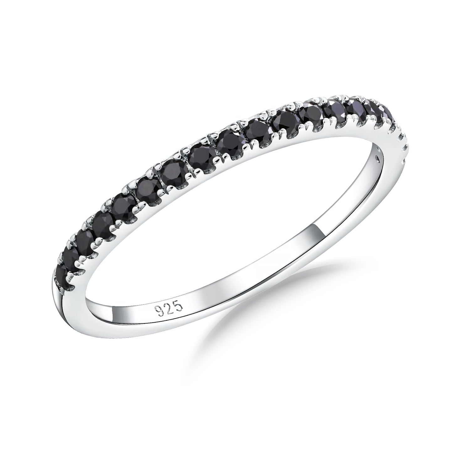 Black Moissanite Ring Men Women Created Diamond Wedding Rings Half Eternity Band Rings 0.25 Cttw Stackable Ring Size 7