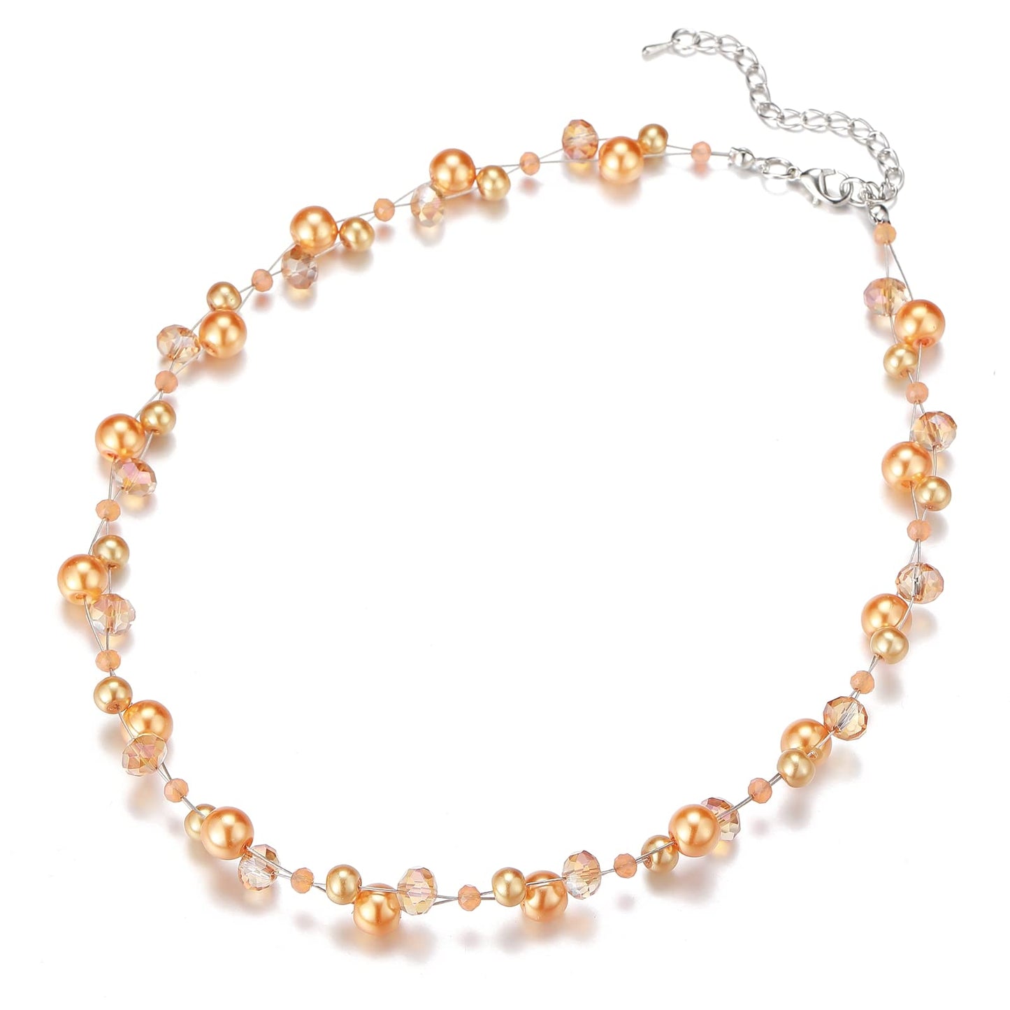 Short Beaded Turquoise Necklace For Women - Fashion Jewelry with Pearl and Crystal Bead, Birthday Gifts For Women (27-Orange)