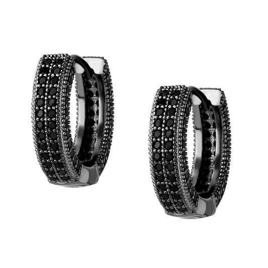 TOPGRILLZ Iced Out Hoop Earrings Cubic Zirconia Huggie Cartilage Cuff Hypoallergenic 14K Gold Plated Luxury Fashion Round Circle Earrings For Men Women-05Black