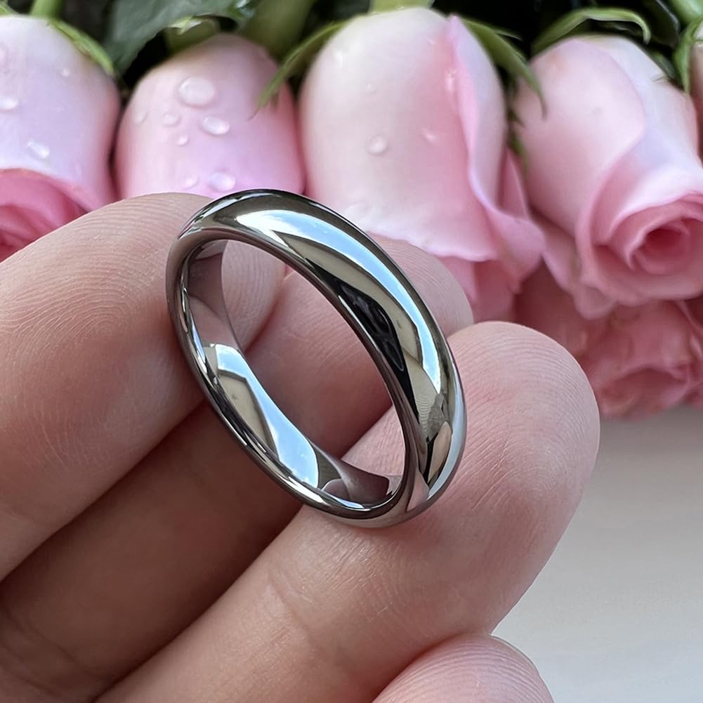 TUTISS 4mm Tungsten Rings for Women Men Engagement Wedding Bands Domed Polished Comfort Fit Size 9