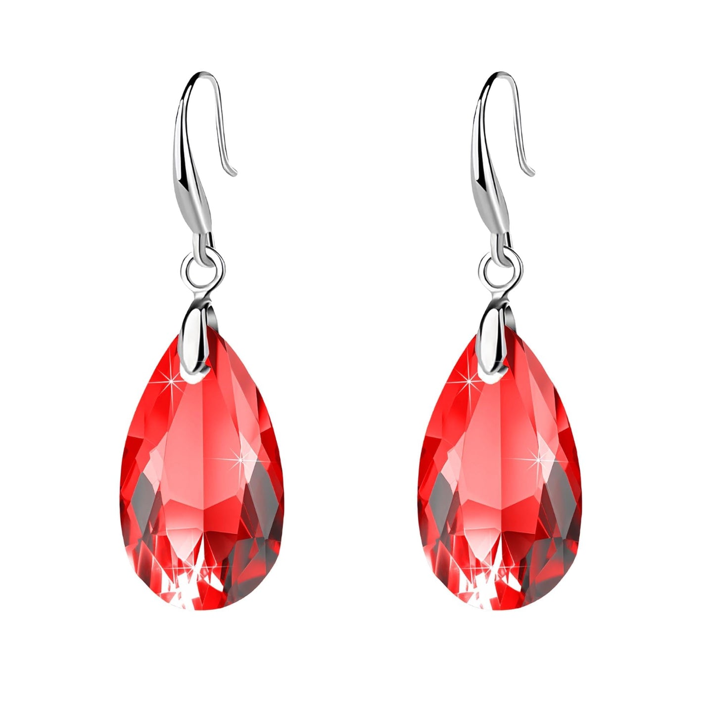 Austrian Crystal Teardrop Dangle Hook Earrings for Women 14K Gold Plated Hypoallergenic Jewelry (Red)
