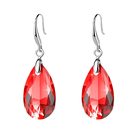 Austrian Crystal Teardrop Dangle Hook Earrings for Women 14K Gold Plated Hypoallergenic Jewelry (Red)