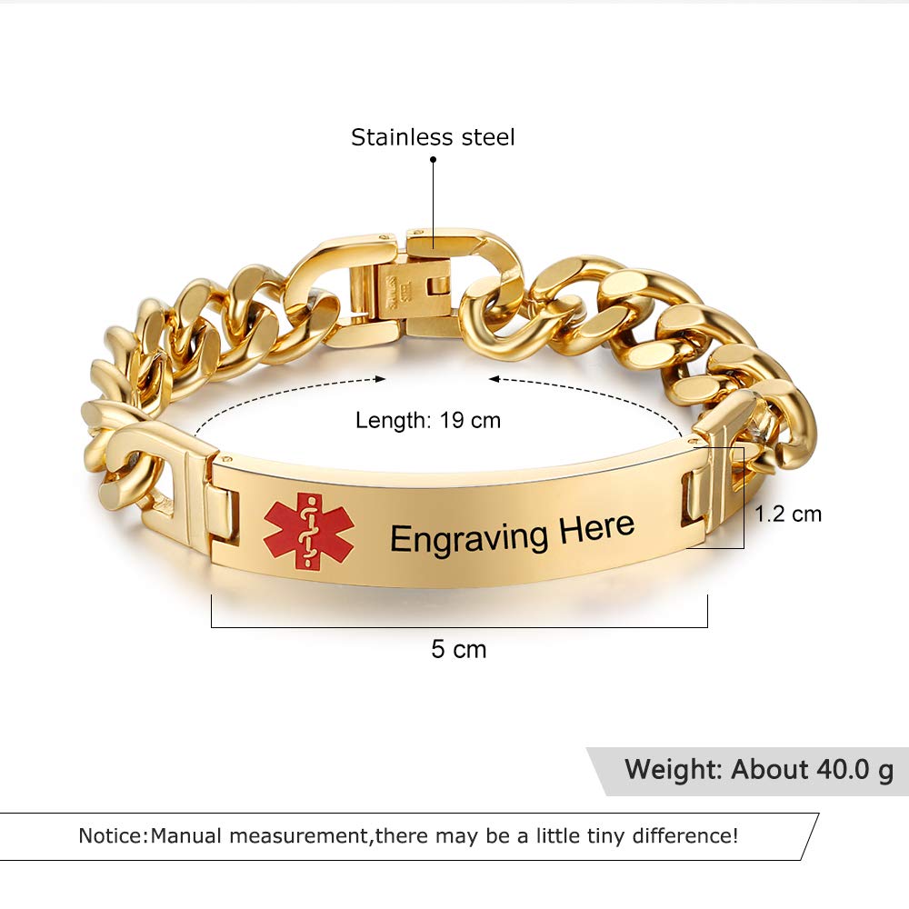 Giftider Custom Medical Alert Bracelet Engraved Emergency ID Stainless Steel Bracelets for Adults Men Women 7.5-8.5-9.8 Inch