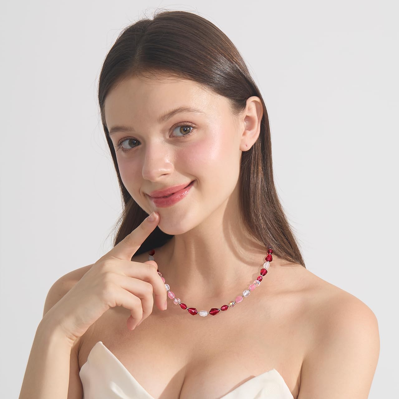 Gmissbabicoo Healing Crystal Necklace for Women Spiritual Zircon Beads Handmade Cat Eye Gemstone with 18k Golden Plated Red Pink Crystals Stones Beaded Necklaces with Jewelry Box