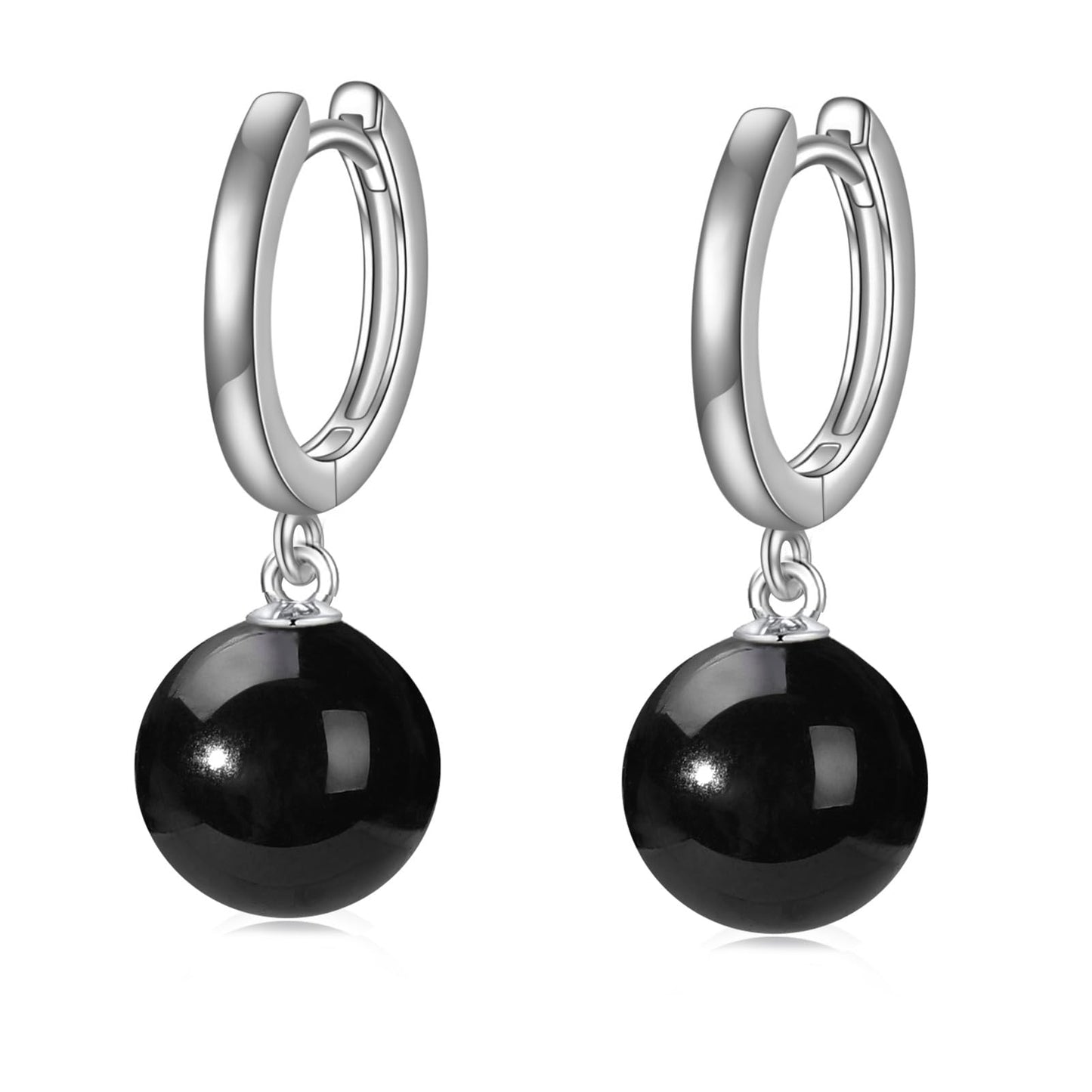 925 Sterling Silver Black Onyx Hoop Earrings Dangle Drop Jewelry Gifts for Women (Black Onyx)