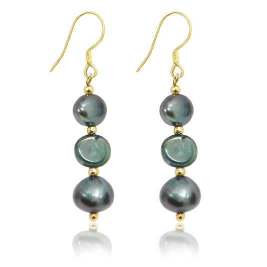 Handmade Tahitian Baroque Seawater Black Pearl Drop Earrings for Women , Black Pearls Dangle Earrings Hypoallergenic , Trendy Formal Jewelry Gifts for Wedding, Bridal & Special Occasion Valentines'day Mother's Day Back-to-school Gifts
