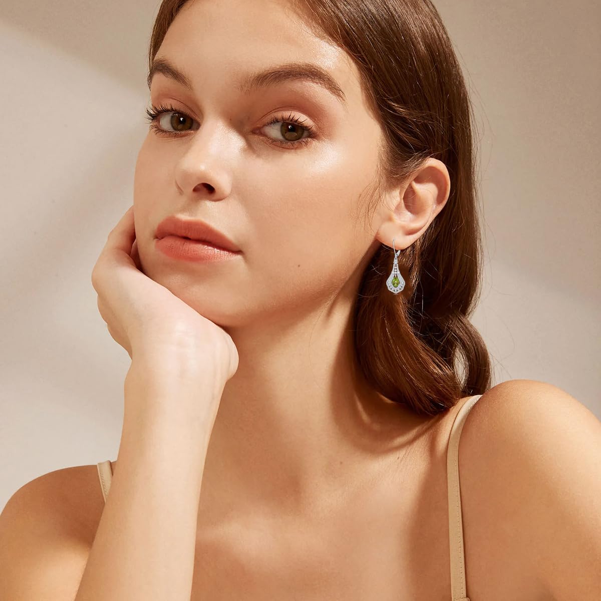 Lvoryance 1.5CT Genuine Peridot Earrings 925 Sterling Silver 6mm * 8mm Oval Cut August Birthstone Drop Earrings for Women