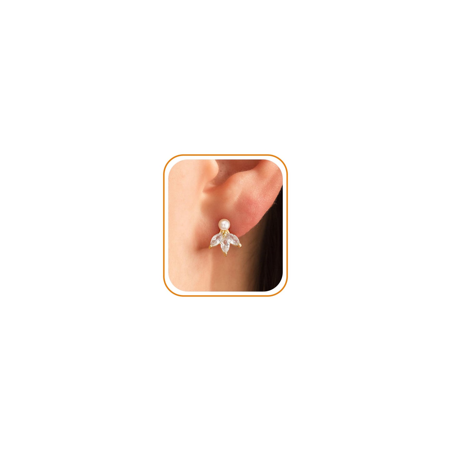 BSGRL Pearl Earrings - 14k Gold Plated 3pcs Marquise Cut Cubic Zirconia Pearl Stud Earrings for Women Wedding Party Bridal