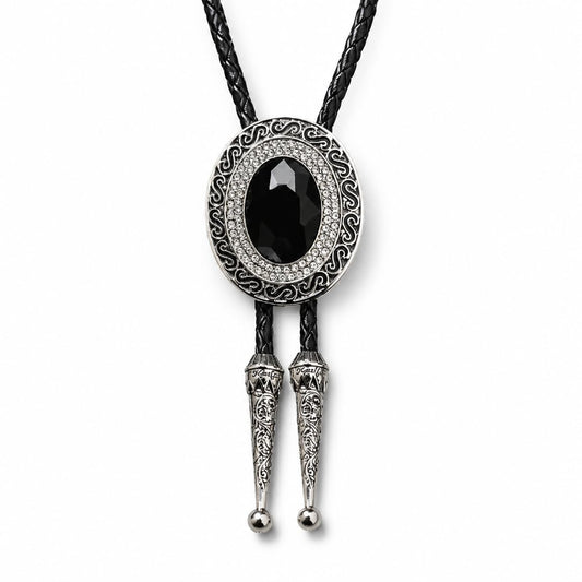 Doitby Rhinestone Bolo Tie for Men, Western Cowboy Necktie Leather Bolo Ties Necklace for Men Women