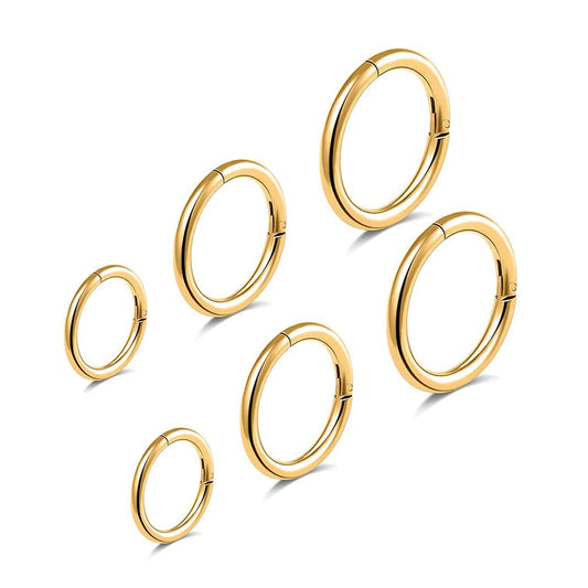 BOGKU 6pcs G23 Titanium Septum Rings Hinged Nose Ring Hoops for Women Men 16G Cartilage Hoop Earrings Body Piercing Jewelry Gold Lip Rings - Diameter 6mm 8mm 10mm