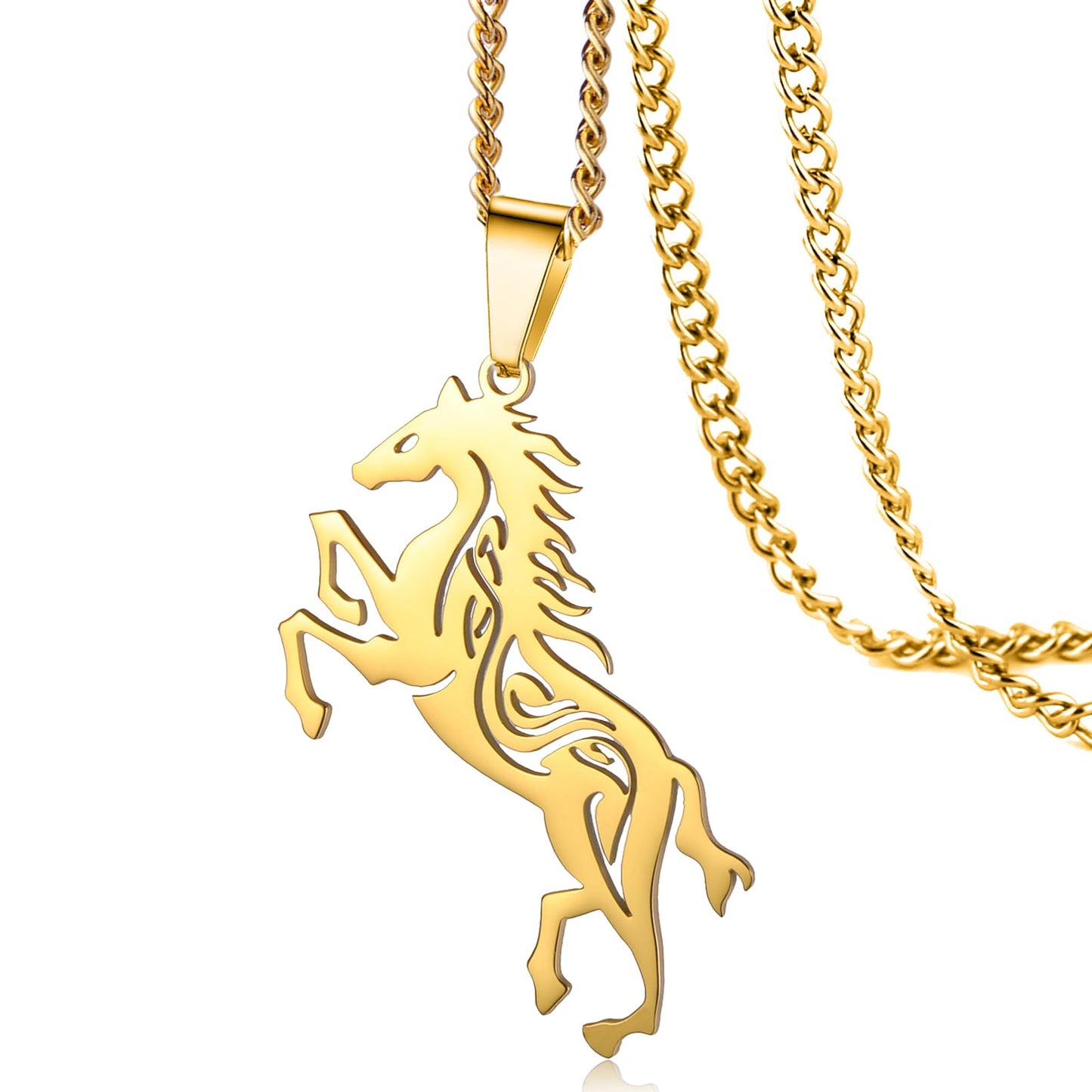 VASSAGO Horse Necklace for Women Men Stainless Steel Horse Pendant Necklace Animal Jewelry Horse Lover Gifts (gold)