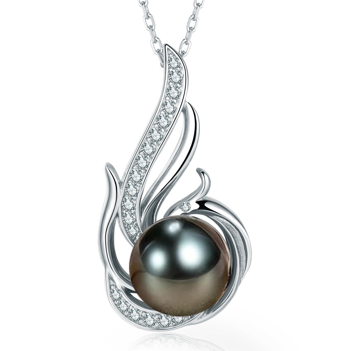 Tahitian Black Pearl Necklaces for Women-Pearl Phoenix Pendant-Christmas Mothers Day Valentine's Day Gifts Wife Mom Grandma Girlfriend Daughter Her Best Friend Birthday Anniversary Fine Jewelry
