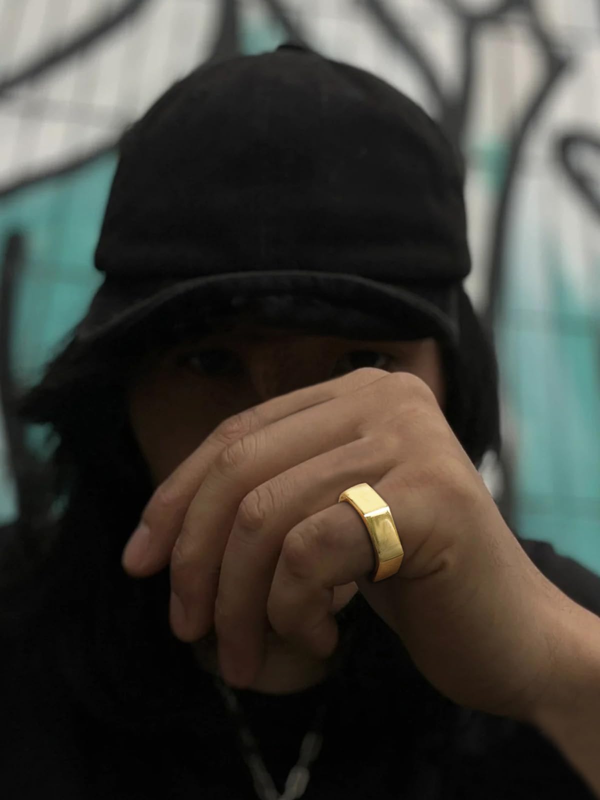 ChainsHouse Gold Hexagon Geometric Ring for Men Women, Cool Punk Hip Hop Biker Band Rings(Size 7)