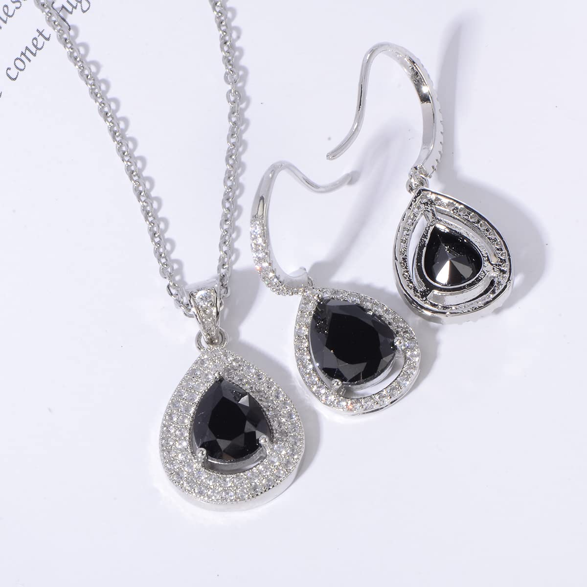 Crystal Wedding Bridal Jewelry Set Teardrop Pendant Necklace Drop Dangle Earrings Set for Bride Bridesmaids Mother of Bride Prom Party Formal Jewelry Set for Women, Cubic Zirconia, Cubic Zirconia