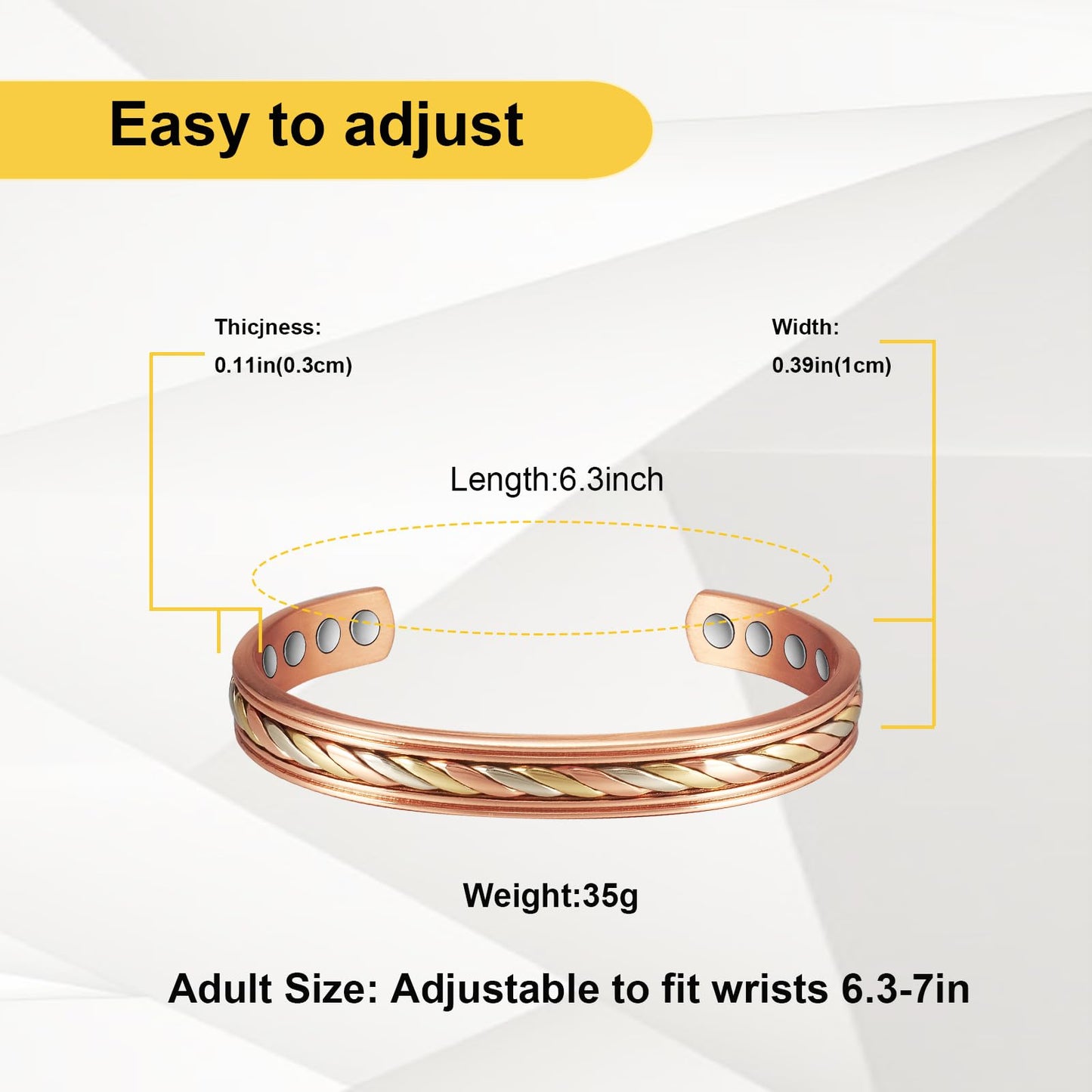 EnerMagiX Copper Bracelets for Women Men, Three -Color Gold Woven Adjustable Magnetic Bracelet, Copper Jewelry Gift (1009)