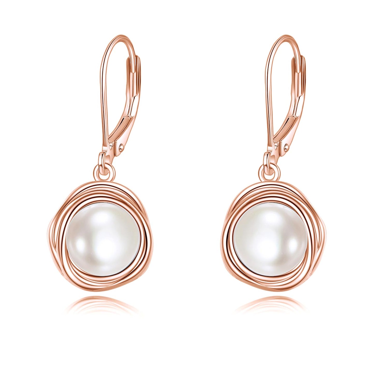 POPLYKE Pearl Dangle Earrings Rose Gold Plated 925 Sterling Silver Pearl Leverback Earrings for Women Birthday Gifts Hypoallergenic