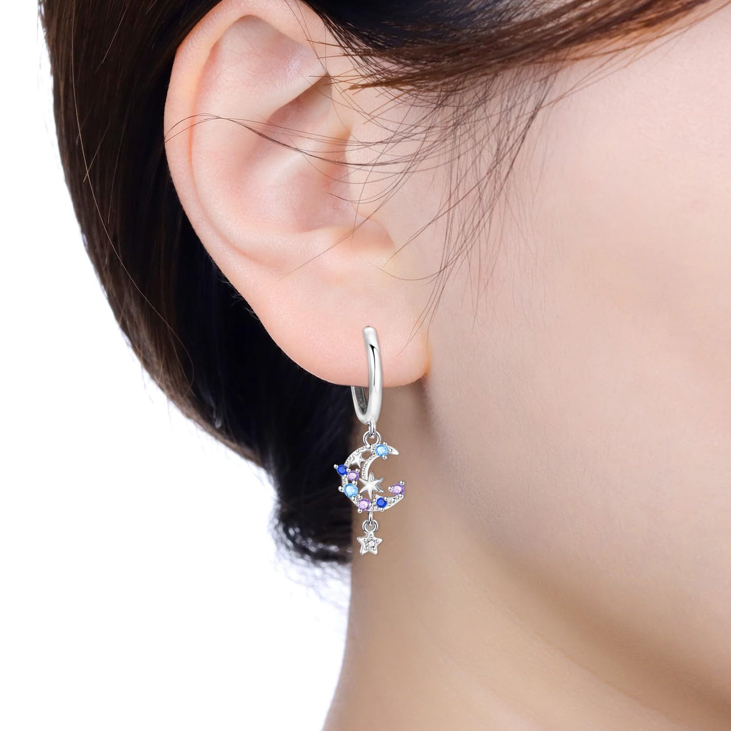 vireau 925 Sterling Silver Drop Earrings Dragonfly Flower Moon Star Dangle Earrings Hypoallergenic Sterling Silver Earrings Jewelry for Women (Stars and Moon)
