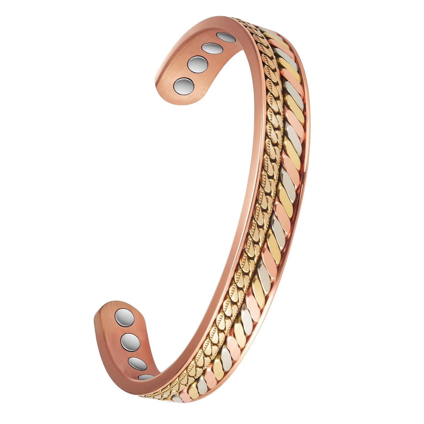 MagSølv Copper Magnetic Bracelets, 99% Pure Copper Bracelet for Men & Women with 3500 Gauss, Tricolor Gold Adjustable Jewelry