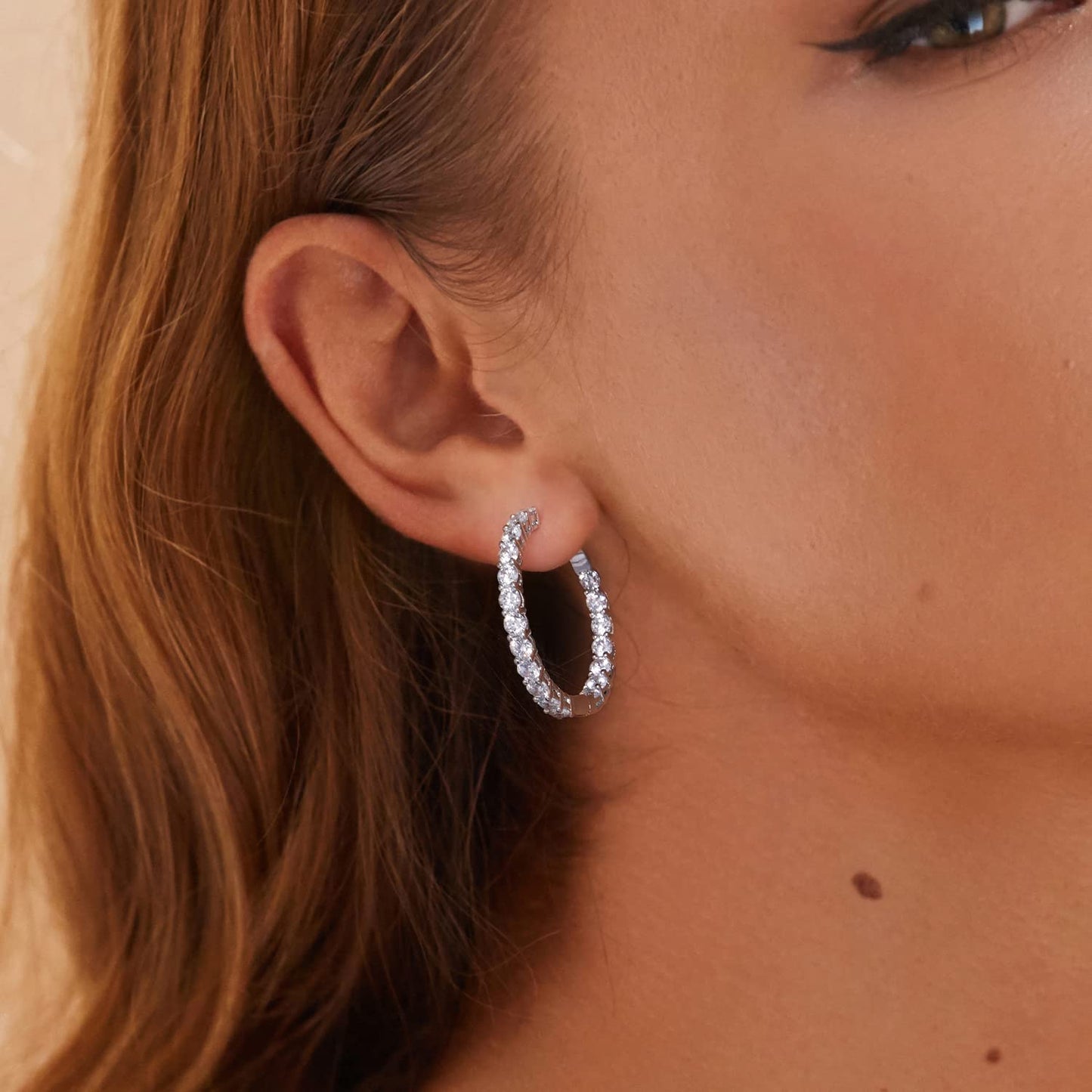 Silver Hoop Earrings for Women - White Gold Plated Cubic Zirconia Diamond Earrings - Anniversary, Valentine's Day, Mother's Day, Birthday Jewelry Gift