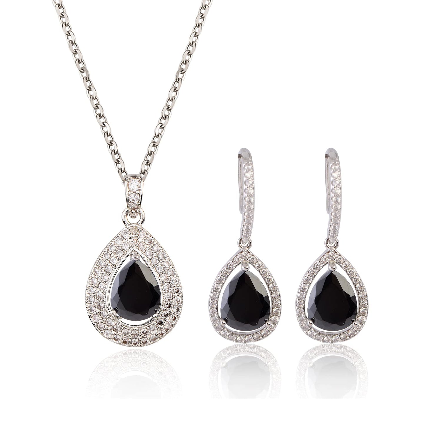 Crystal Wedding Bridal Jewelry Set Teardrop Pendant Necklace Drop Dangle Earrings Set for Bride Bridesmaids Mother of Bride Prom Party Formal Jewelry Set for Women, Cubic Zirconia, Cubic Zirconia