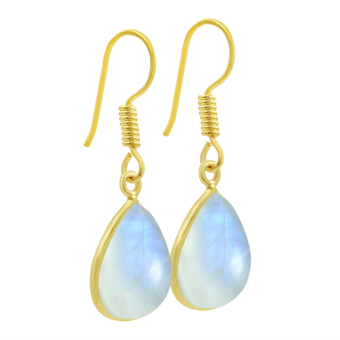 Natural Moonstone 14K Yellow Gold Plated Dangle Earrings for Women - June Birthstone Teardrop Shape White Gemstone Handmade Jewelry Earrings - Gifts for Mom Wife Her